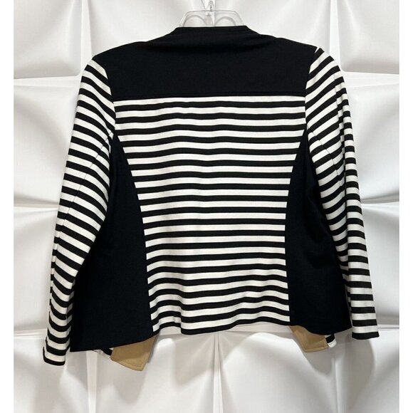 Chico's 1 Sz M Black Striped Moto Jacket Blocked Ponte Knit Tuxedo Blazer - Picture 10 of 15